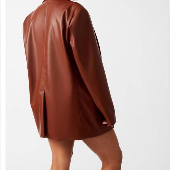 STEVE MADDEN Faux Leather Blazer in Cognac Oversized Fit Heavyweight Women's L - Picture 5 of 6